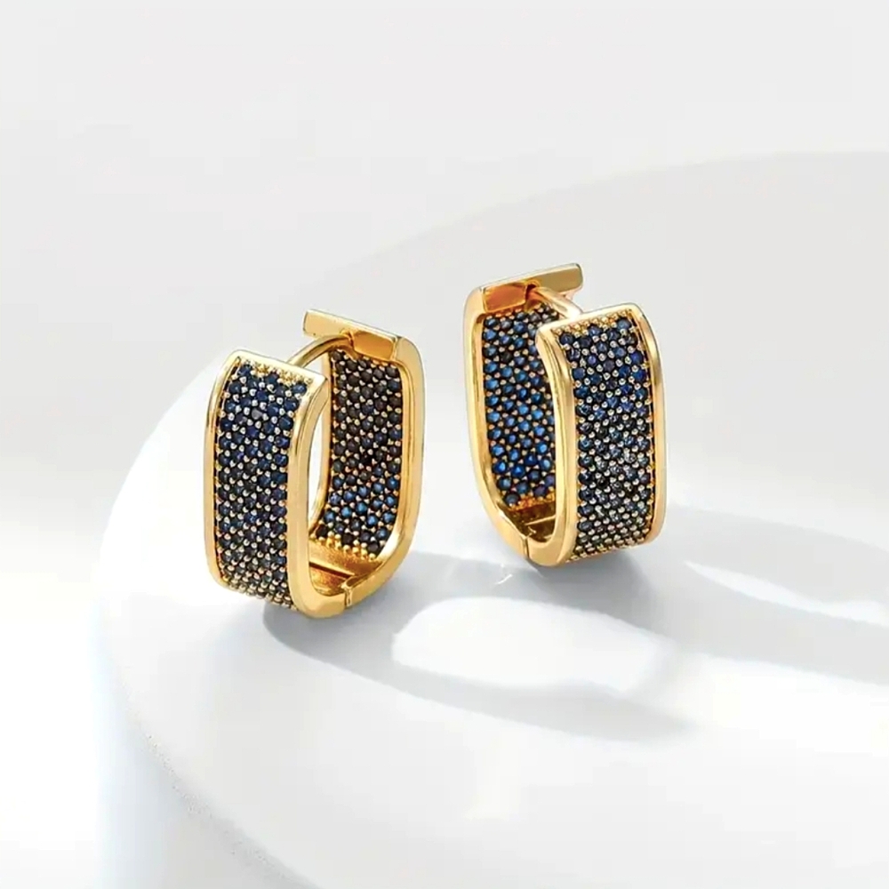 Sapphire Blue CZs "Inside/Out" Square Hoops